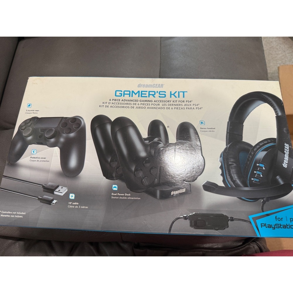 dreamGEAR Gamer's Kit for PS4 6-Piece Accessory Set Headset Dock Cable Black